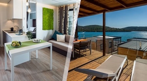 Morski krajolik u kamp vilama Olivia Green Camping Resort 4* u Tisnom dimenzija su ekološkog luksuza za fantastičan odmor! Ljetovanje za 4 osobe na 4 dana u kolovozu i rujnu po super cijeni!