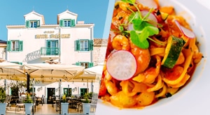 Dok ste u Trogiru, svratite u restoran šarmantnog Heritage Hotela Pašike i uživajte u bogatom jelu za dvoje – pizza ili pasta po izboru, uz čašu vina kuće, pivo ili sok, a sve za 2 osobe i samo 19€!